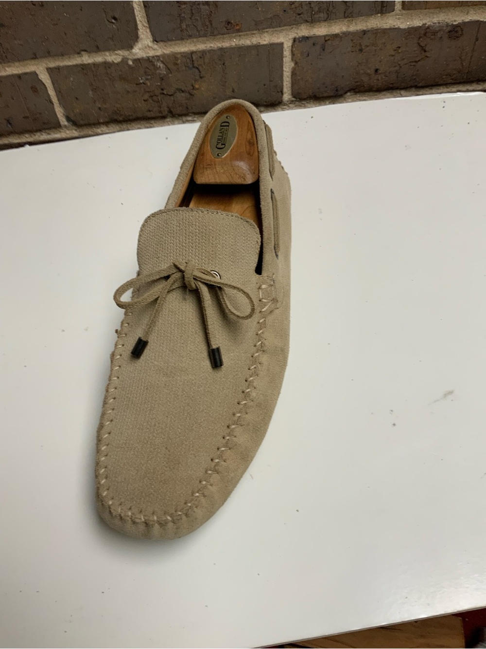 Zara Beige Suede Moccasin Loafer with Bow